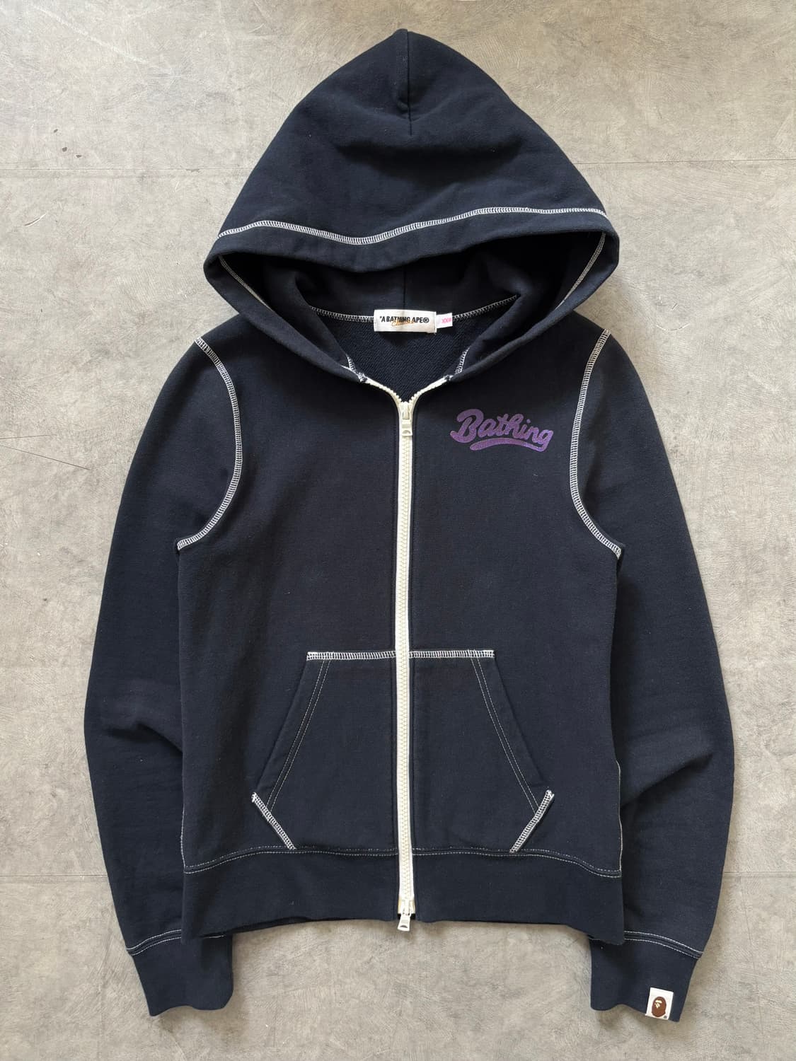 Bape 베이프 네이비 스티치 로고 후드집업 상품이미지3