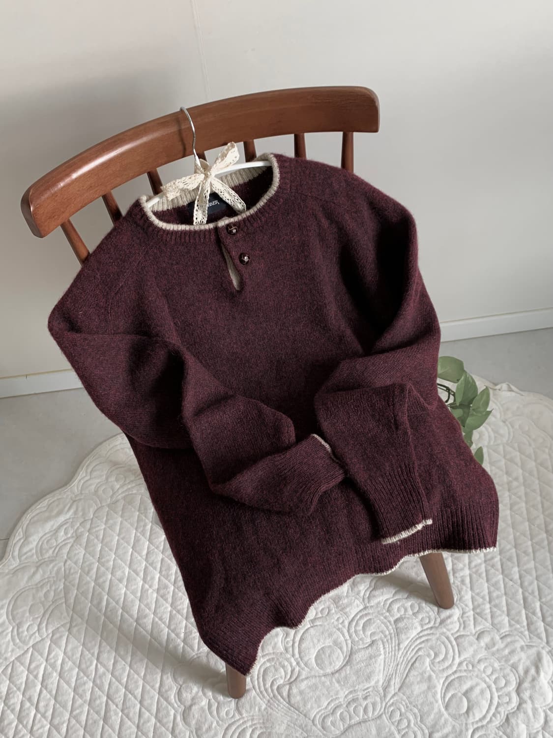 울 100 딥 버건디 보카시 래글런 니트 상품이미지2