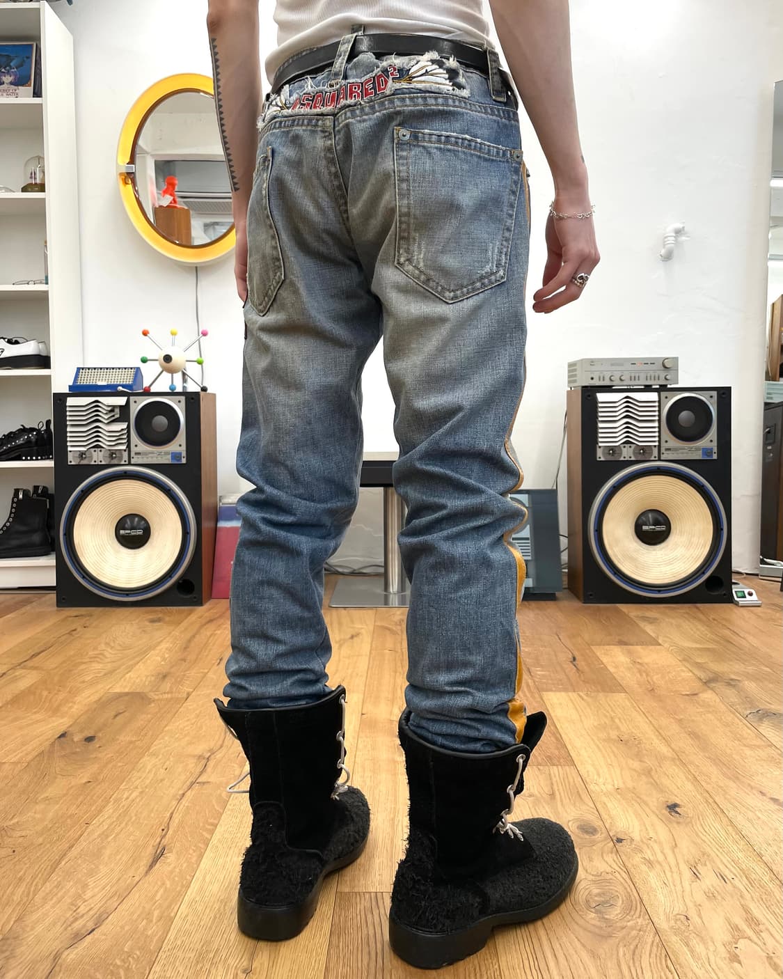 [48] 디스퀘어드 레더 사이드 라인 데님 팬츠 상품이미지3