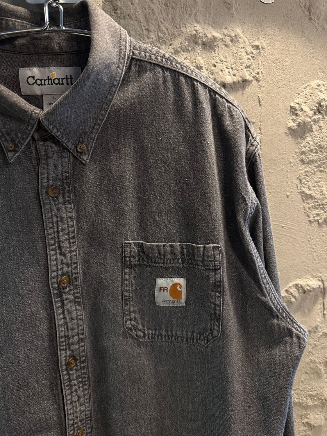 L 칼하트 CARHARTT 워크 셔츠 FR 패치 워싱 그레이 상품이미지3