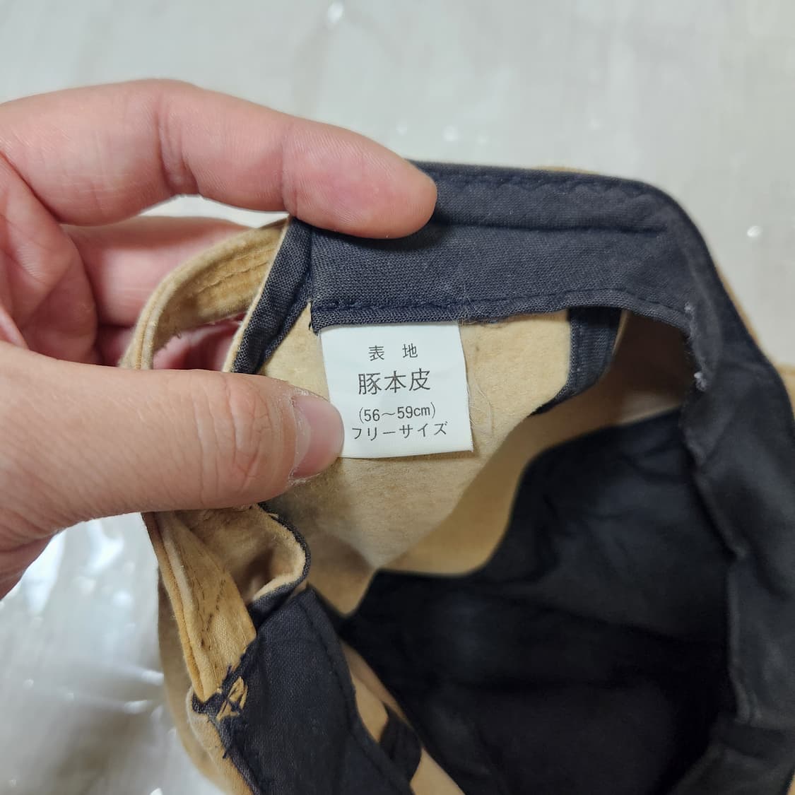 빈티지 돼지 가죽 베이지 모자 (56-59cm) 상품이미지3