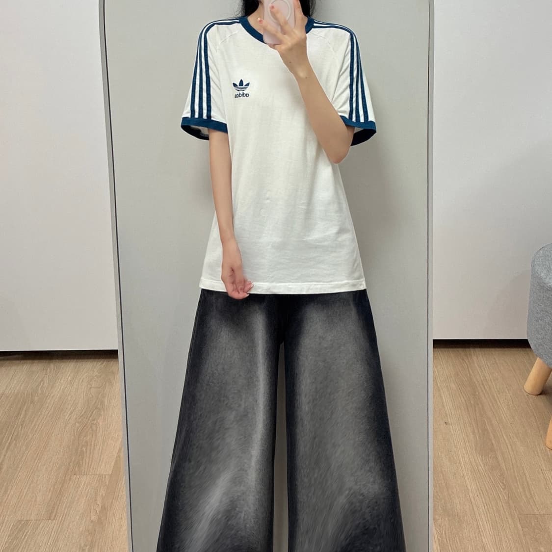 아디다스 다크블루 삼선 화이트 링거 반팔 티셔츠 상품이미지1