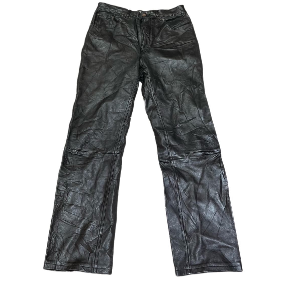 블랙 레더 스트레이트 팬츠 상품이미지4