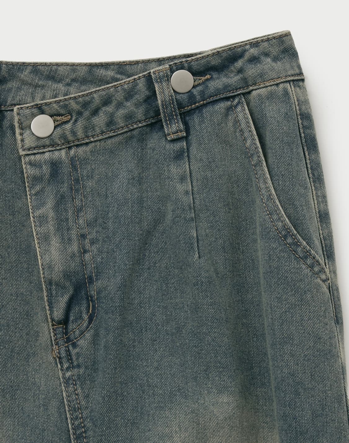 헬레네파리스 언벨런스 컷 오프 데님 롱 셔링 스커트 치마 상품이미지4