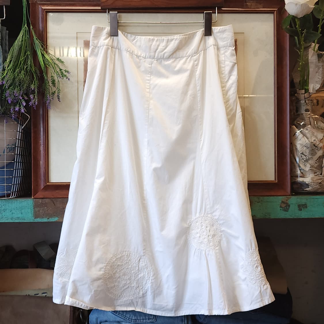 90s 빈티지 스커트 유럽  화이트 스커트 자수 스커트 상품이미지3