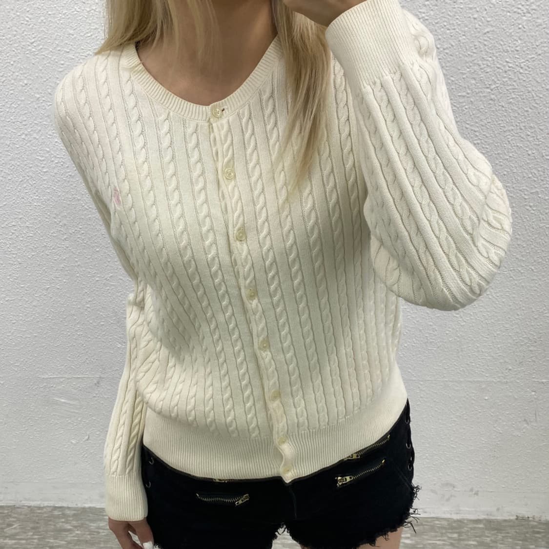 폴로 랄프로렌 핑크포니 화이트 꽈배기 가디건 XL 상품이미지6