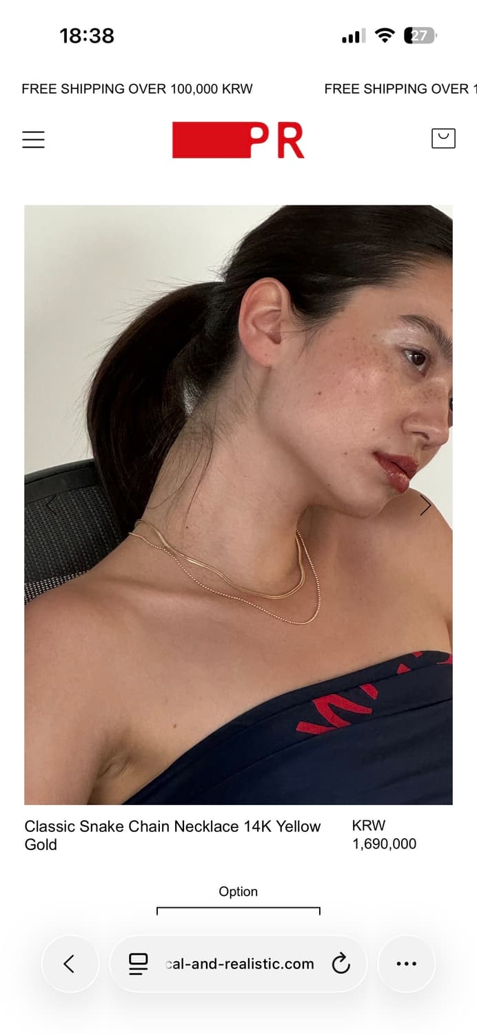 PR 클래식 스네이크 체인 목걸이 14k 옐로우골드 상품이미지4