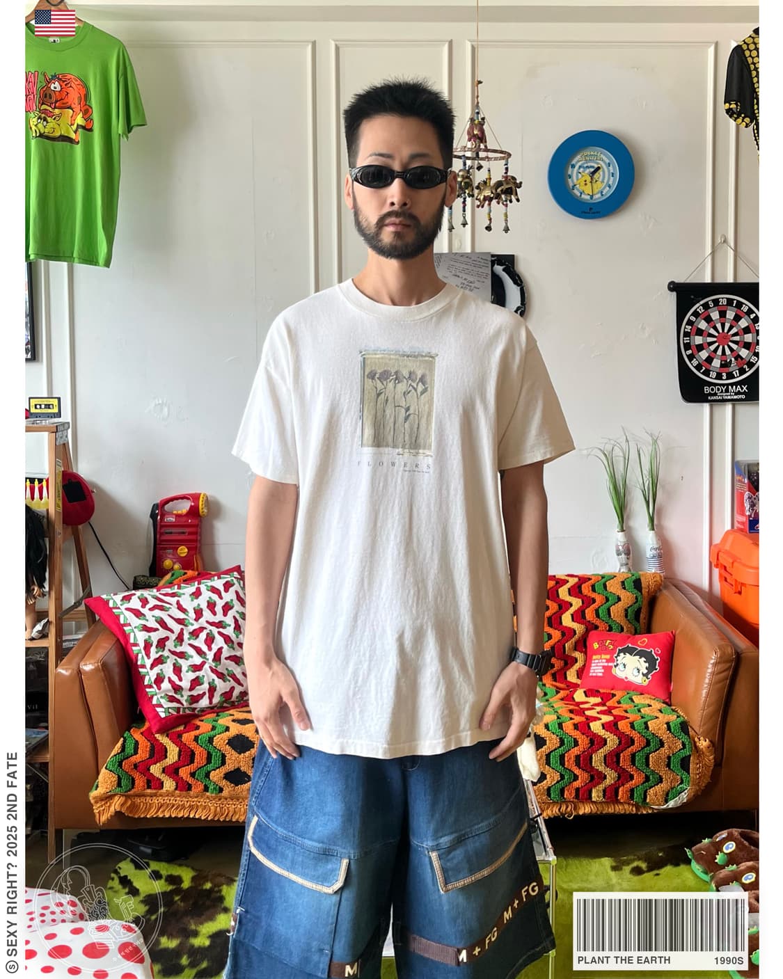 1990s "Flowers" USA Vintage 1/2 T-Shirt 상품이미지1