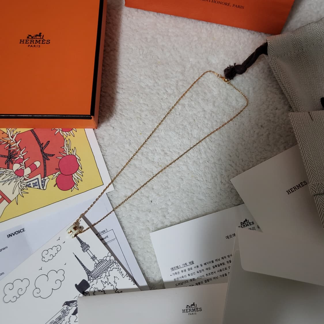 [1회착용/풀구성] MINI / 에르메스 팝아슈 목걸이 로즈골드 & 블랑 상품이미지2