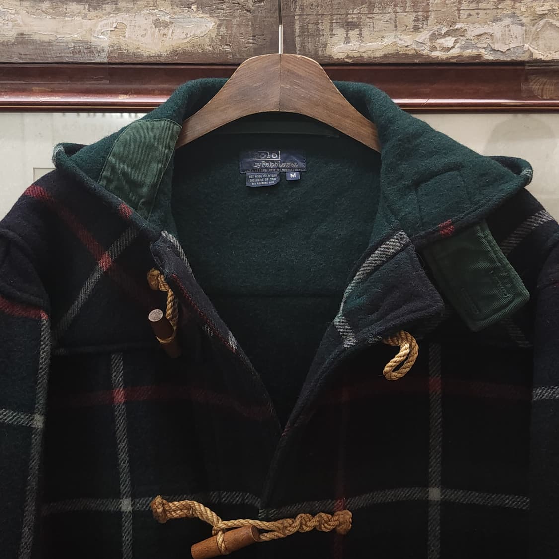 90s 폴로 랄프로렌 롱 더플코트 타탄 체크 made in USA M 상품이미지4