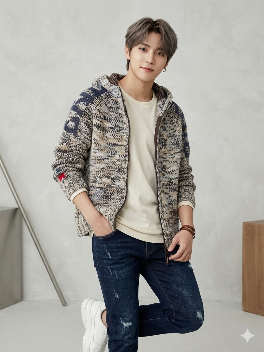 ENERGIE 에너지 셰르파 안감 후드 집업 니트 상품이미지1