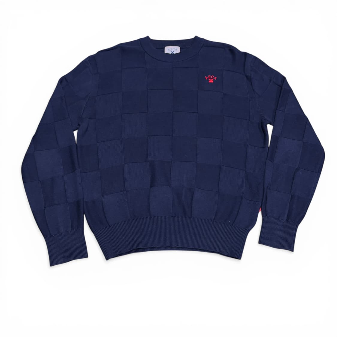 L 에이카화이트 AECA 다크네이비 체커보드 니트 상품이미지1