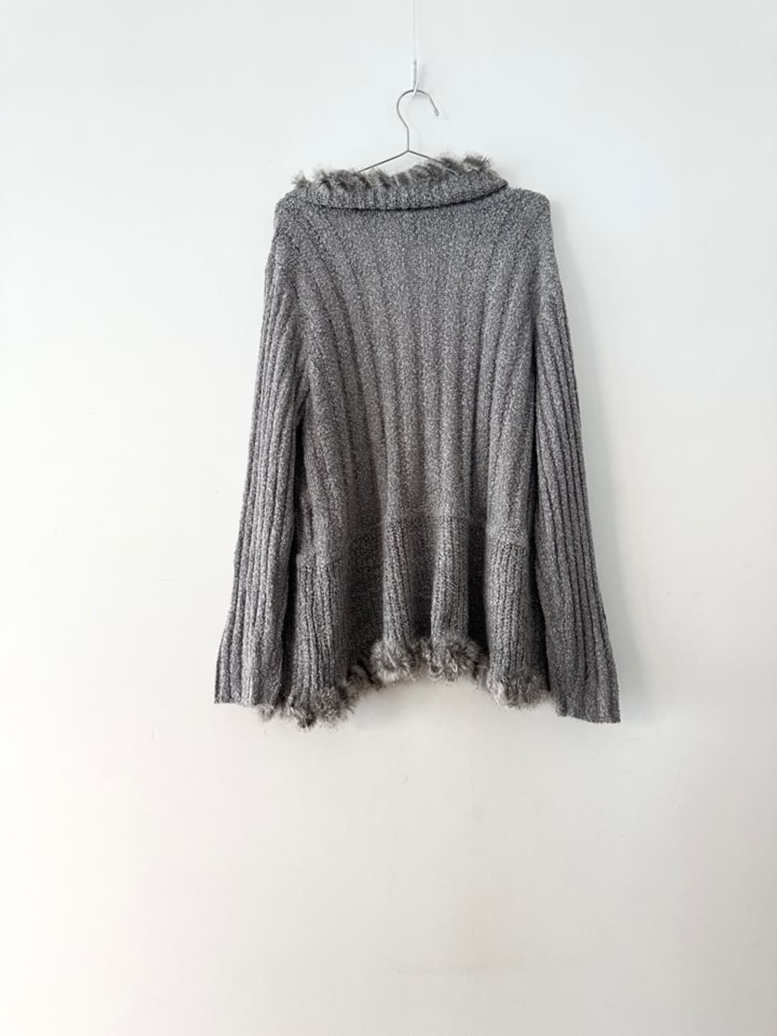 Rabbit fur trimming open cardigan / grey 상품이미지4