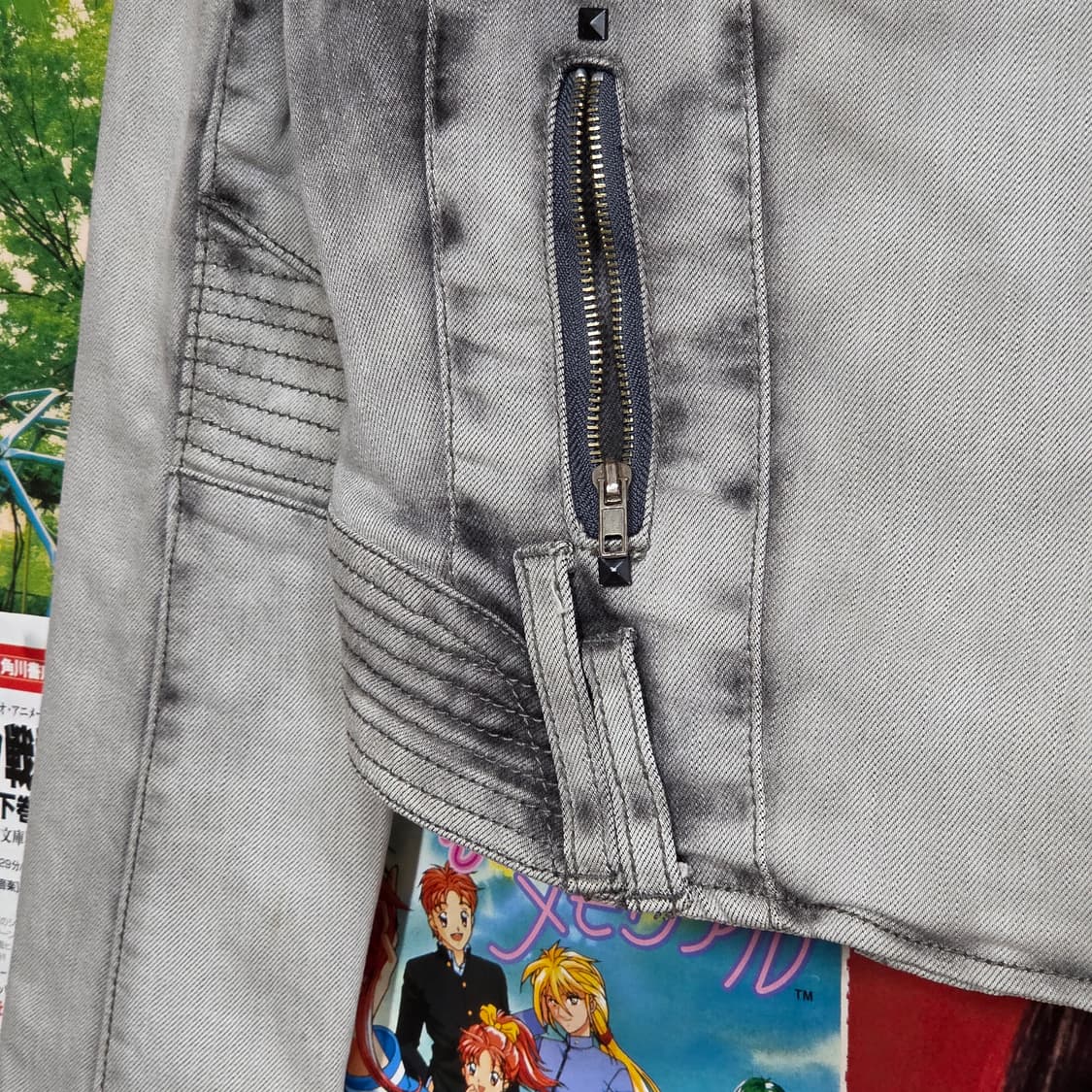 빈티지 펑크 그레이 워싱 코튼 슬림핏 바이커 자켓 상품이미지5