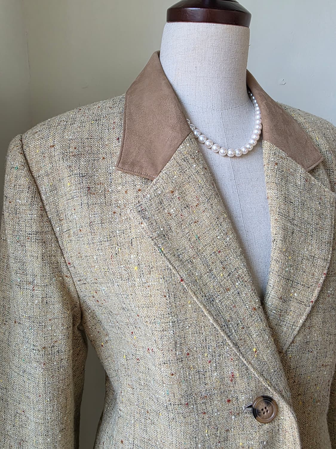 스웨이드 가죽 배색 보카시 트위드 셋업 상품이미지3