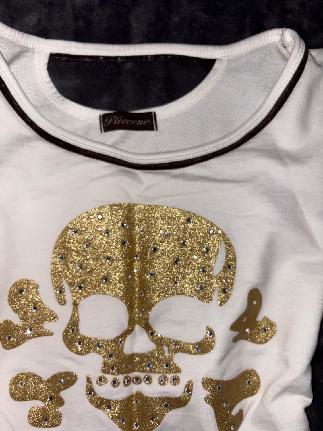 PLIOCENE 해골 큐빅 글리터 블랙 라인 포인트 골드 펑크 티셔츠 상품이미지6