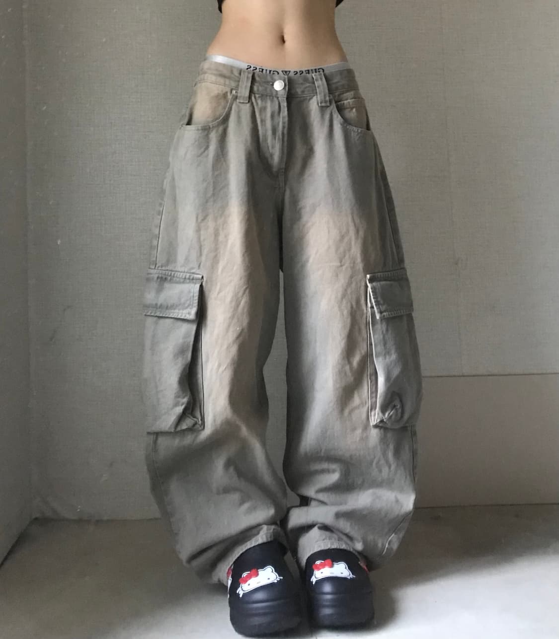 샌드워시드 와이드 카고팬츠 상품이미지2