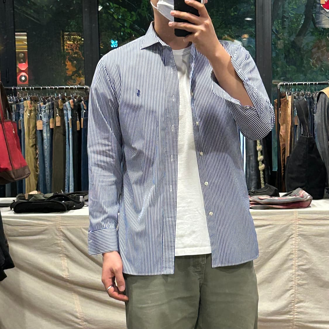 M) 폴로 랄프로렌 이지케어 블루 스트라이프 포플린 셔츠 상품이미지7