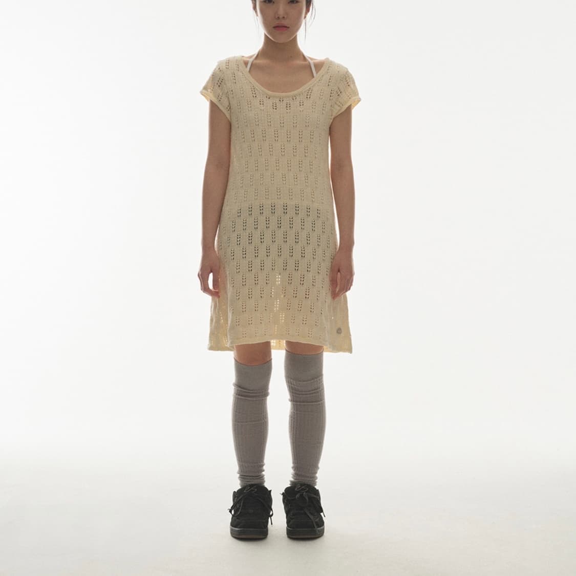 코이세이오 스카시 니트 원피스 아이보리 상품이미지1