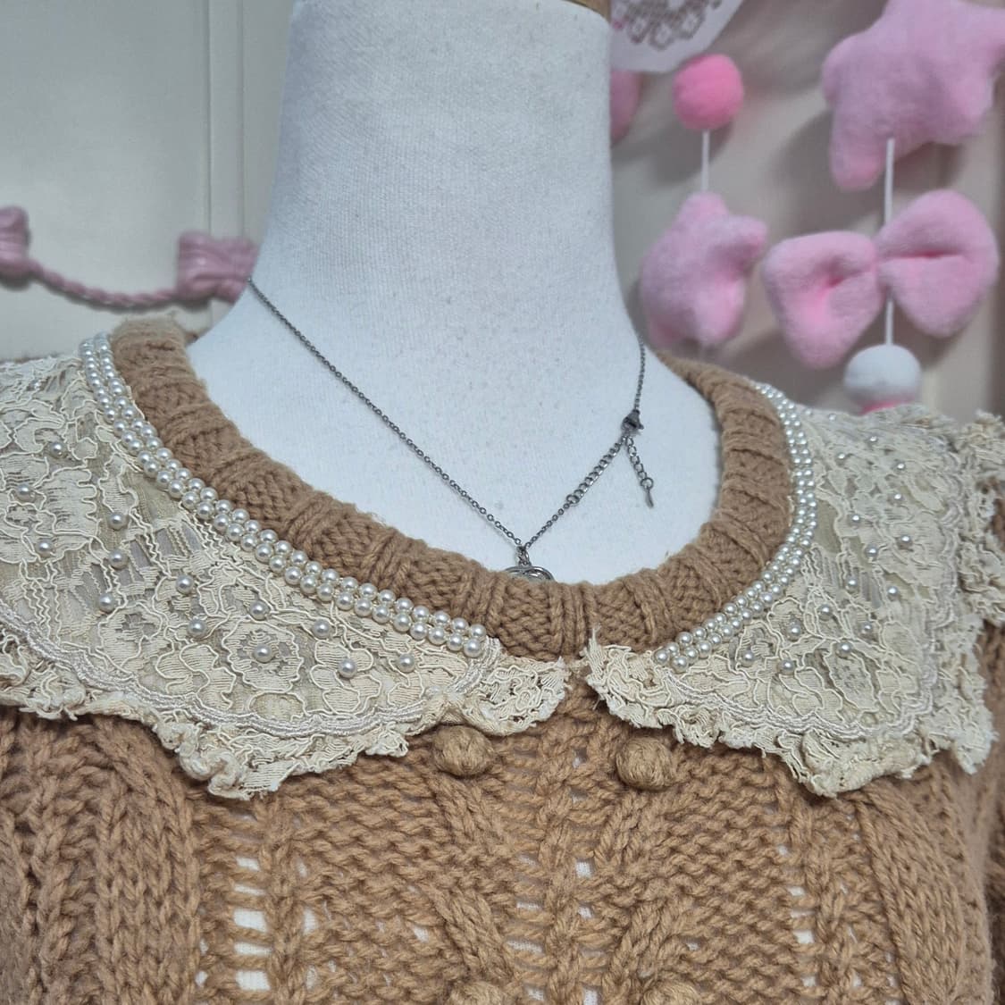 리즈리사깔 라떼갸루 레이스 폼폼 라떼 진주 니트  상품이미지2