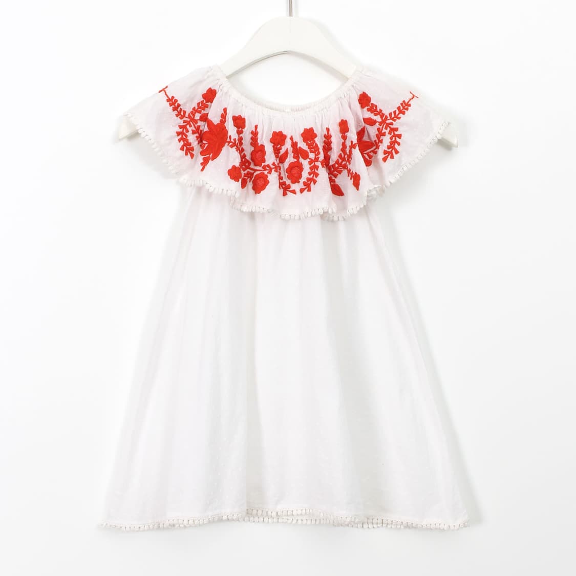 유럽 빈티지 플라워 자수 오프숄더 나시 화이트 여름 블라우스 상품이미지6