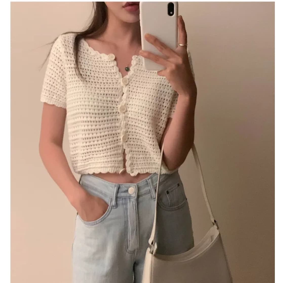 니어웨어 폭키 반팔 니트 아이보리 상품이미지2