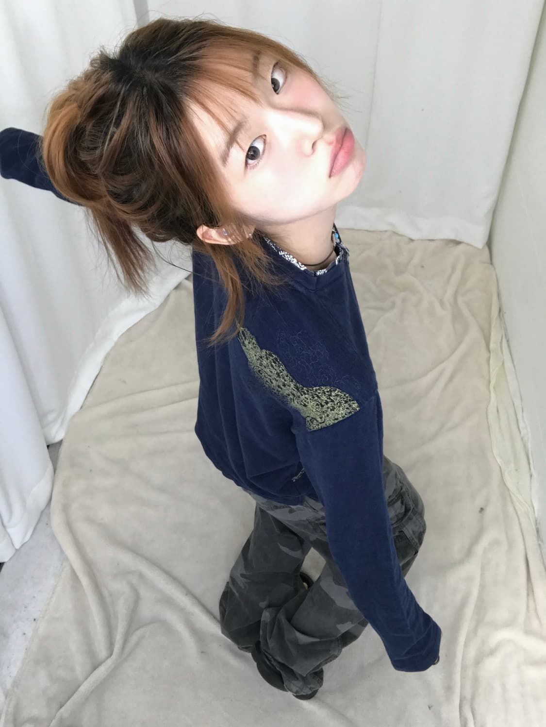 빈티지 오리엔탈 네이비 헨리넥 롱슬리브 상품이미지2