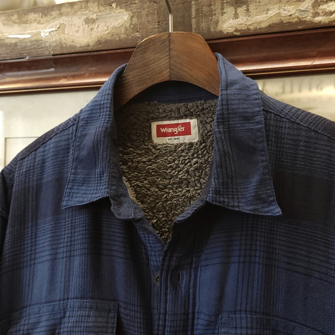 00s 랭글러 웨스턴 셔츠 플란넬 체크셔츠 쉐르파 양털 자켓 블루 L 상품이미지4