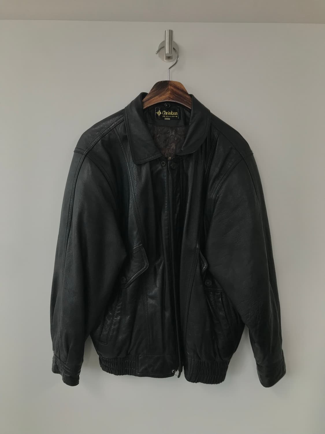 Vintage 램스킨 블랙 봄버 레더 자켓 상품이미지2
