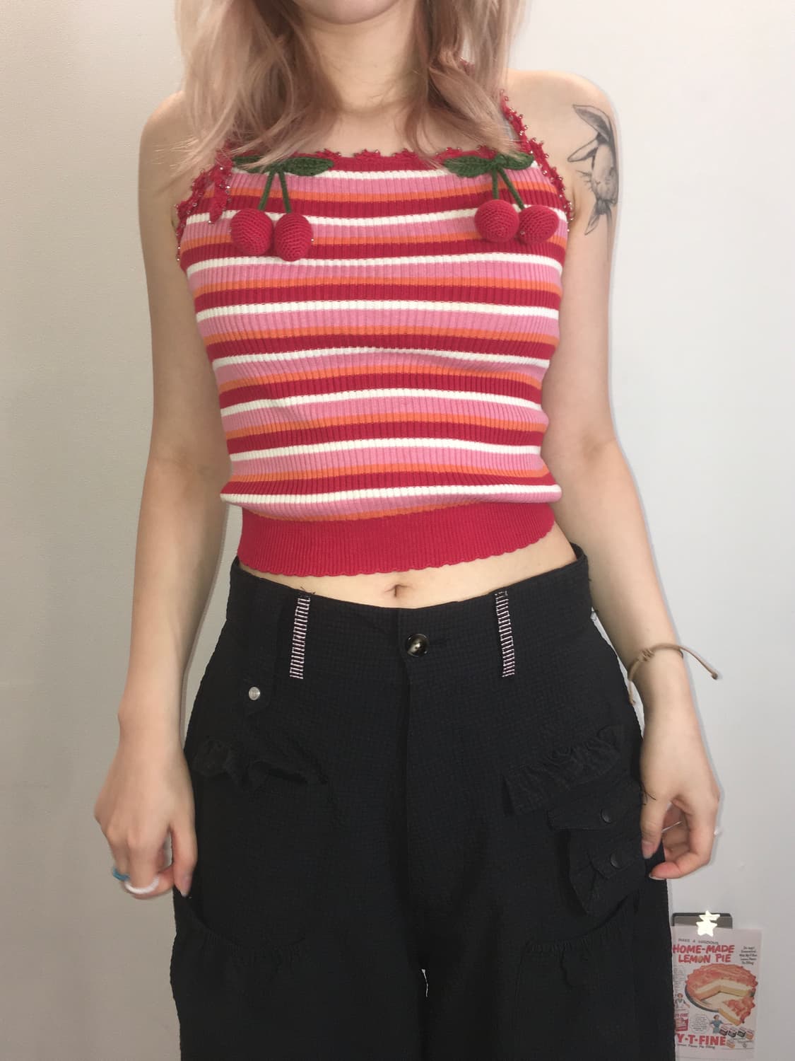 jpn vintage cherry pink halter sleeveles 상품이미지3