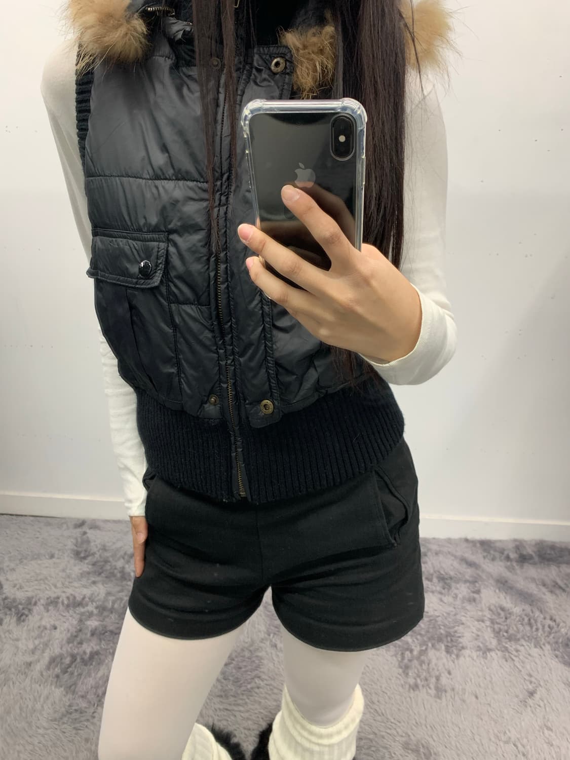 Y2k 블랙 퍼 다운 베스트 상품이미지3