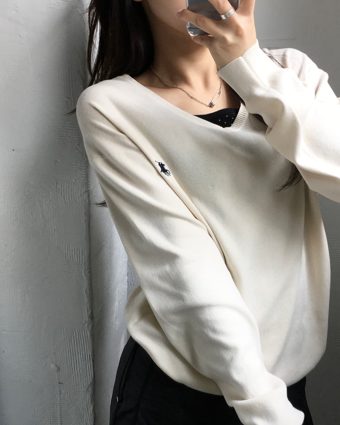 Polo 폴로 랄프로렌 피마코튼 아이보리 브이넥 니트  상품이미지1