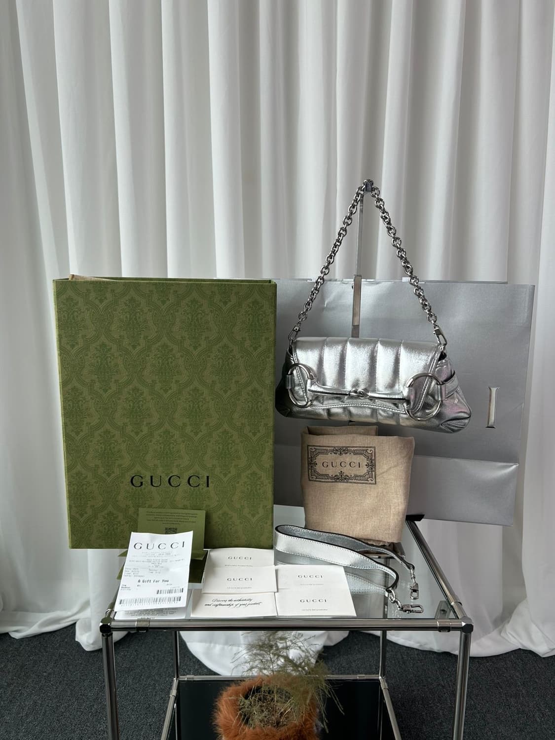 구찌 홀스빗 체인 메탈릭 실버 체인 숄더백 상품이미지2