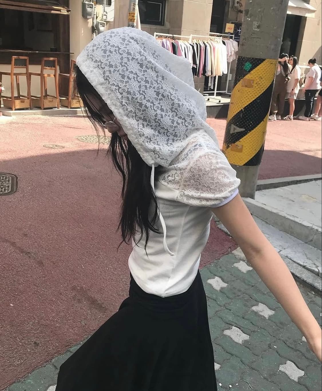 Fazed Button lace hoodie top 레이스 레이어드 후드 상품이미지3