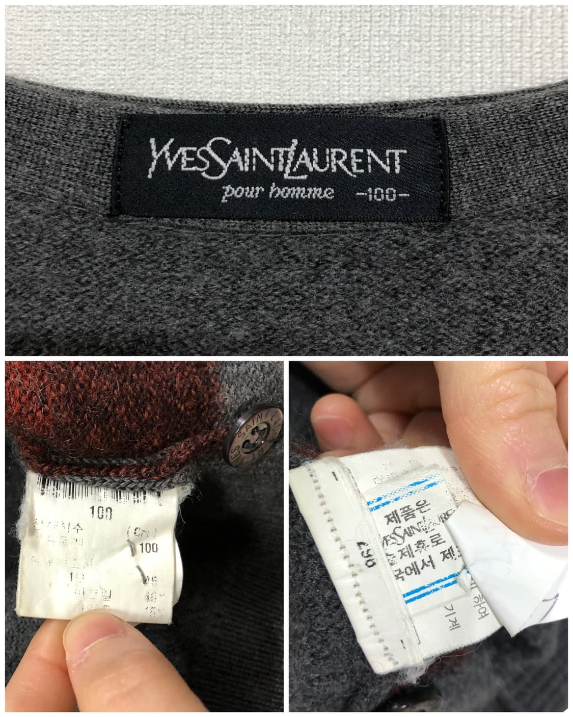 YSL 입생로랑 여성 체커블록 울 브이넥 가디건 _ 차콜 상품이미지9