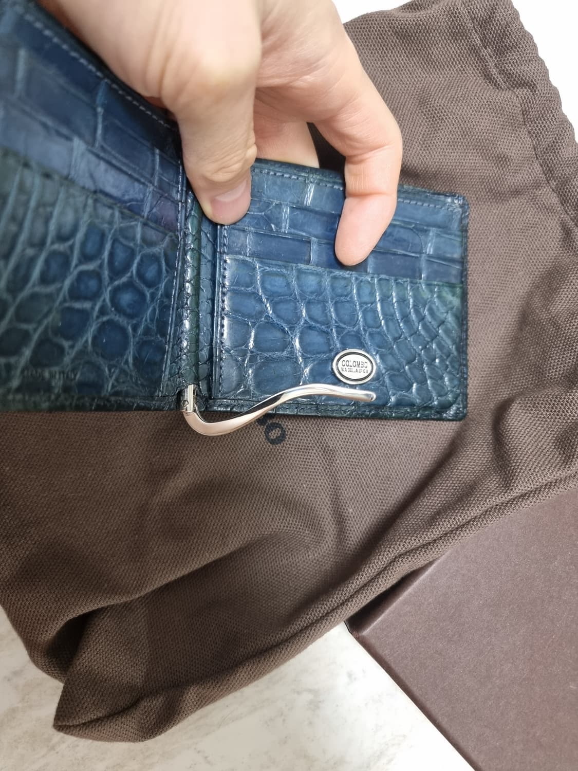 콜롬보 통와니 머니클립 지갑 반지갑 악어가죽 사파이어 에메랄드 상품이미지10