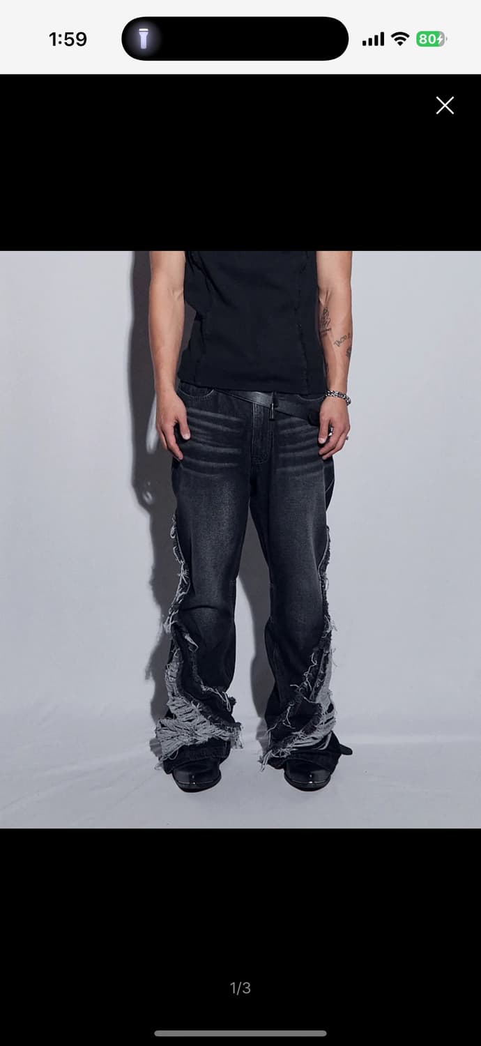 비엘알 디스트로이드 크러쉬 더블라인 워싱데님 팬츠 상품이미지3