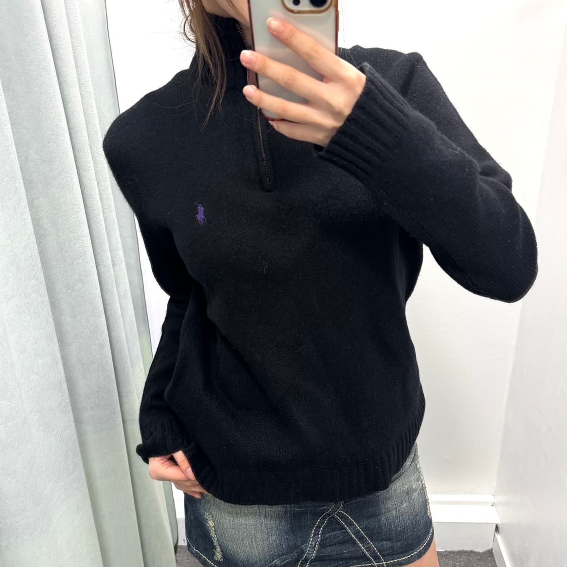 폴로 블랙 반집업 울니트 상품이미지2