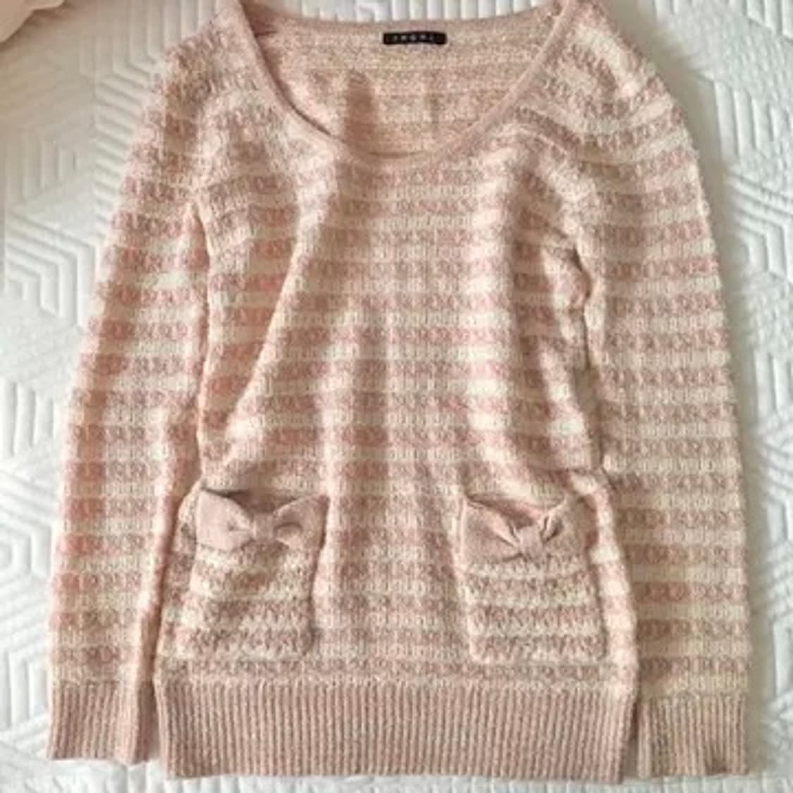 라떼갸루 히메갸루 로걀 잉그니 핑크 스트라이프 리본 니트 상품이미지1