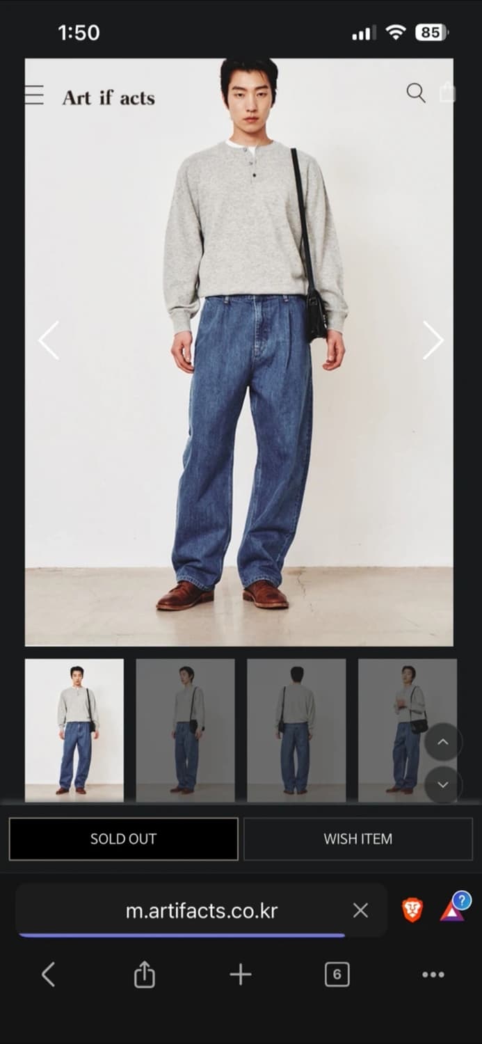 Art if acts 원턱 커브 데님 인디고 L 상품이미지1