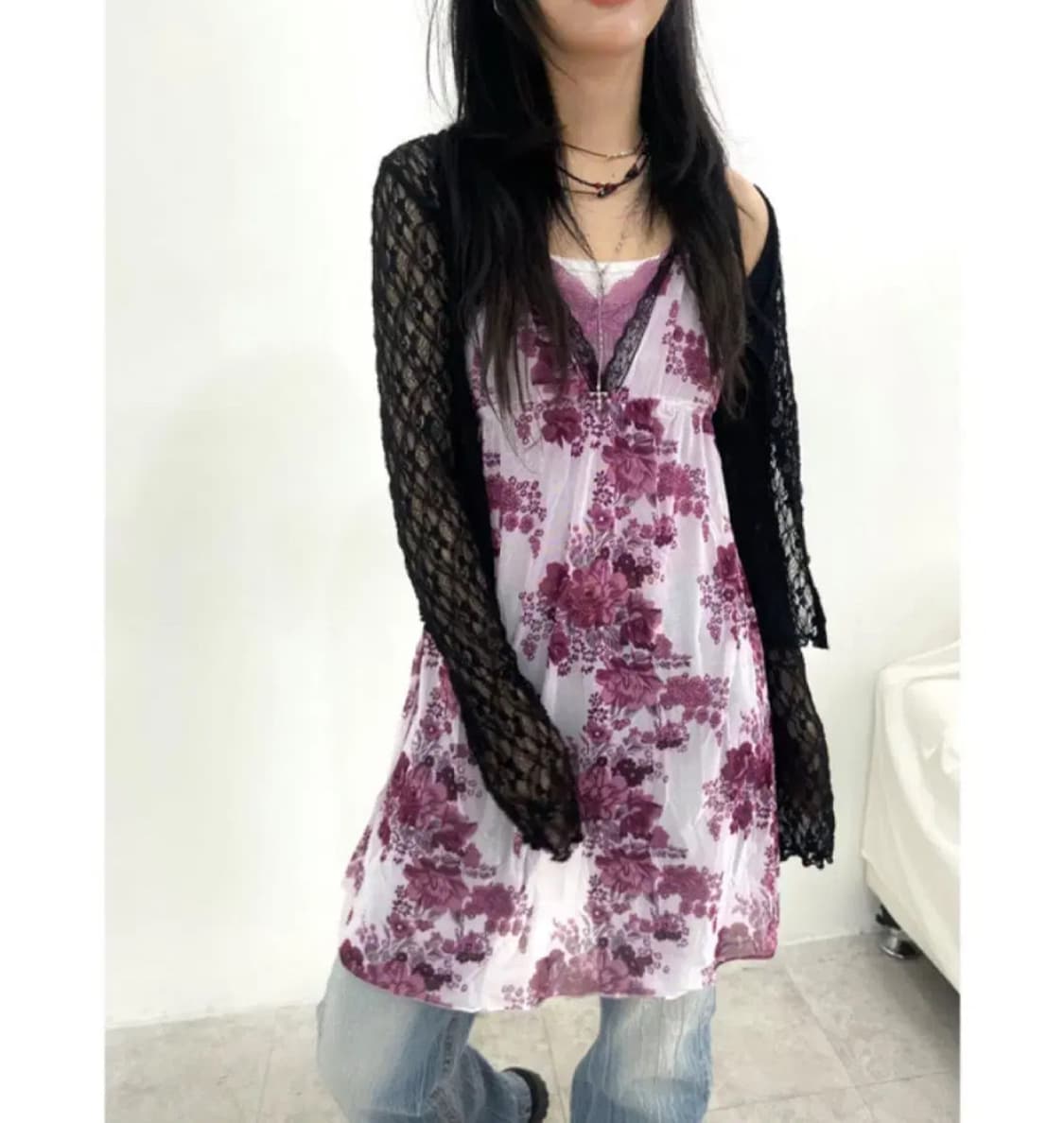 나의나인 플라워 시스루 슬립 원피스 럽캔 빈티지 피조물 슬리브리스 꽃 상품이미지1