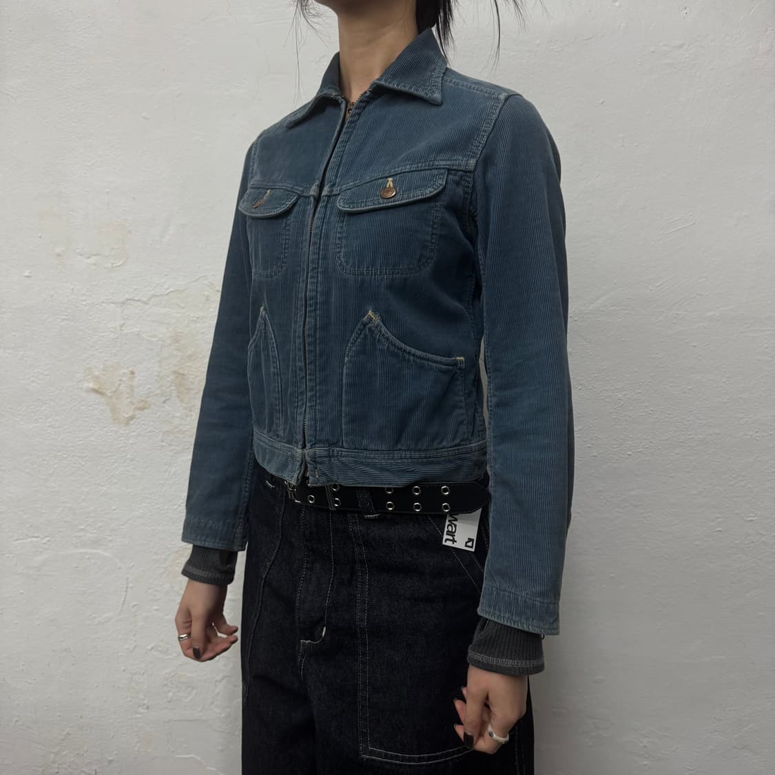 히스테릭글래머 블루컬러 자수 로고 코튼 코듀로이 블루종 자켓 상품이미지1