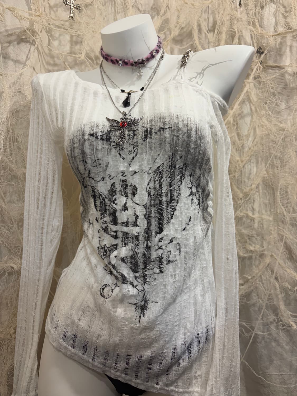 Y2K angel See-through one off-shoulder  상품이미지6