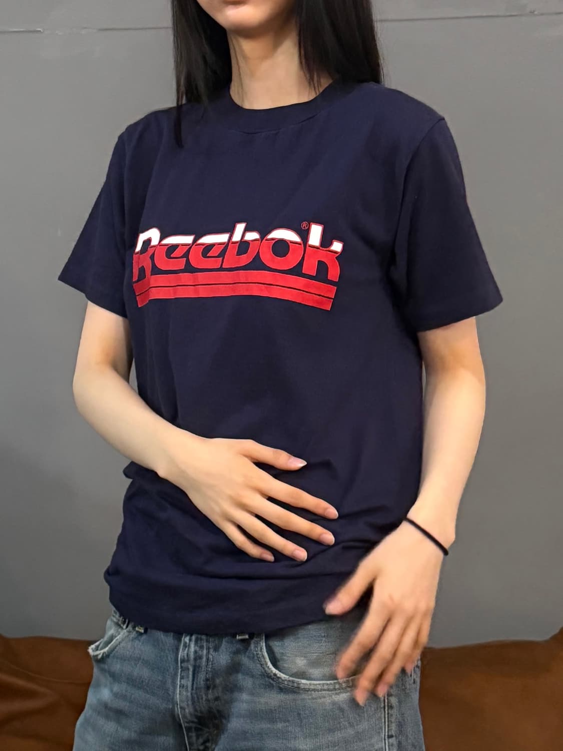 00’s 빈티지 네이비 리복 로고 프린팅 반팔티 상품이미지5