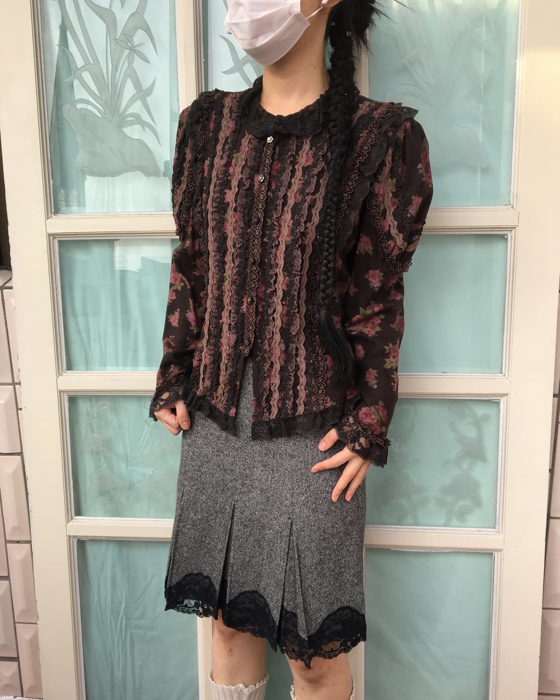 Lace trimming pleats skirt 상품이미지6