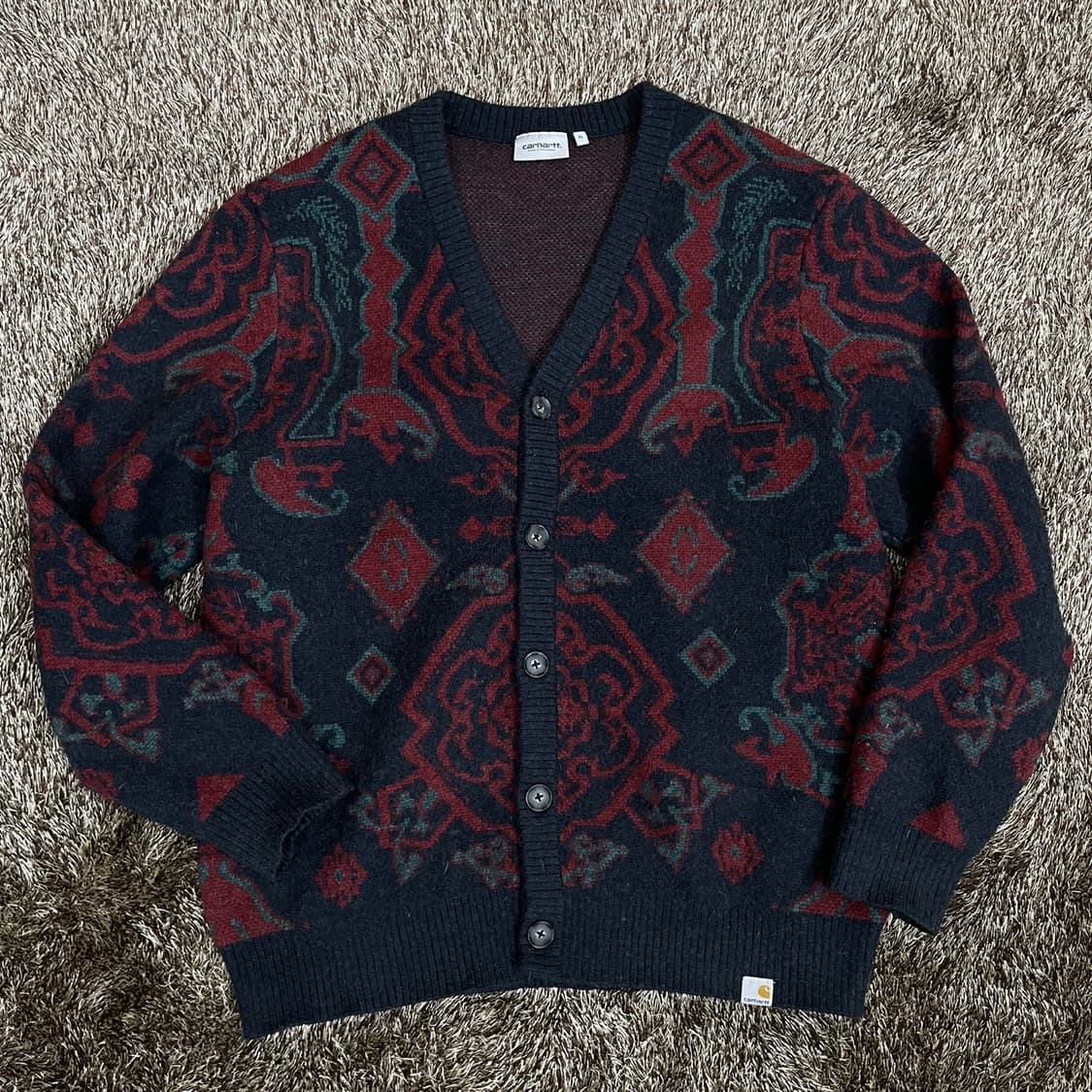 칼하트 Carhartt WIP 벌스  네이비 레드 패턴 가디건 XL 상품이미지1