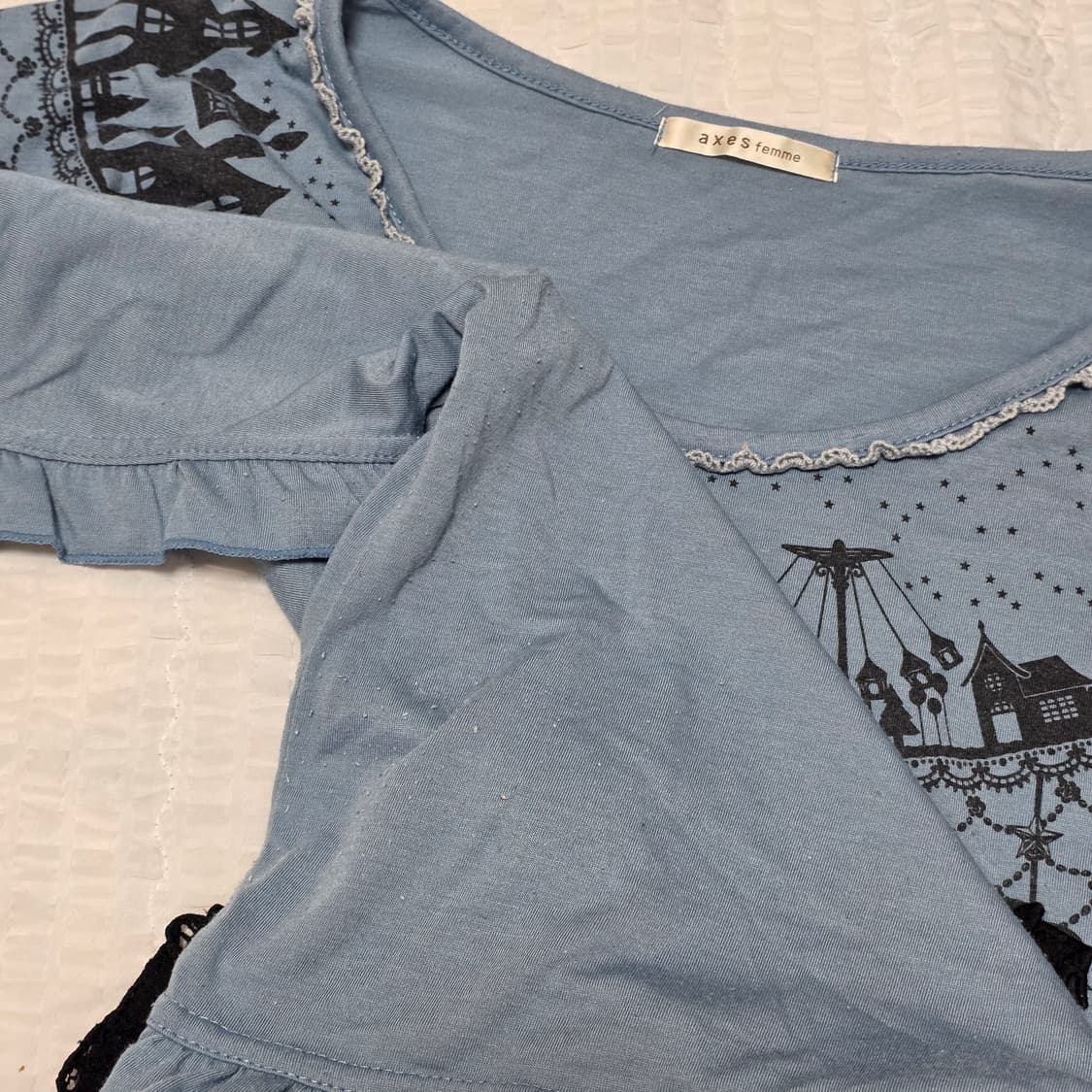 엑시즈팜)로맨틱 블루로리타st 하구미모리걸 레이스 셔링 레이어드 블라우스 상품이미지5