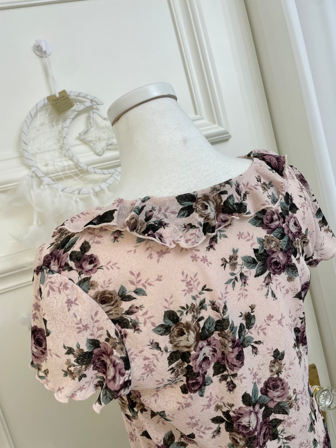 purple flower ruffle string top(size-M) 상품이미지6