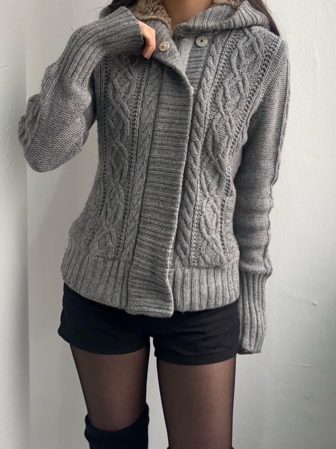 American Eagle Fur Hood Knit Zip-Up 상품이미지3