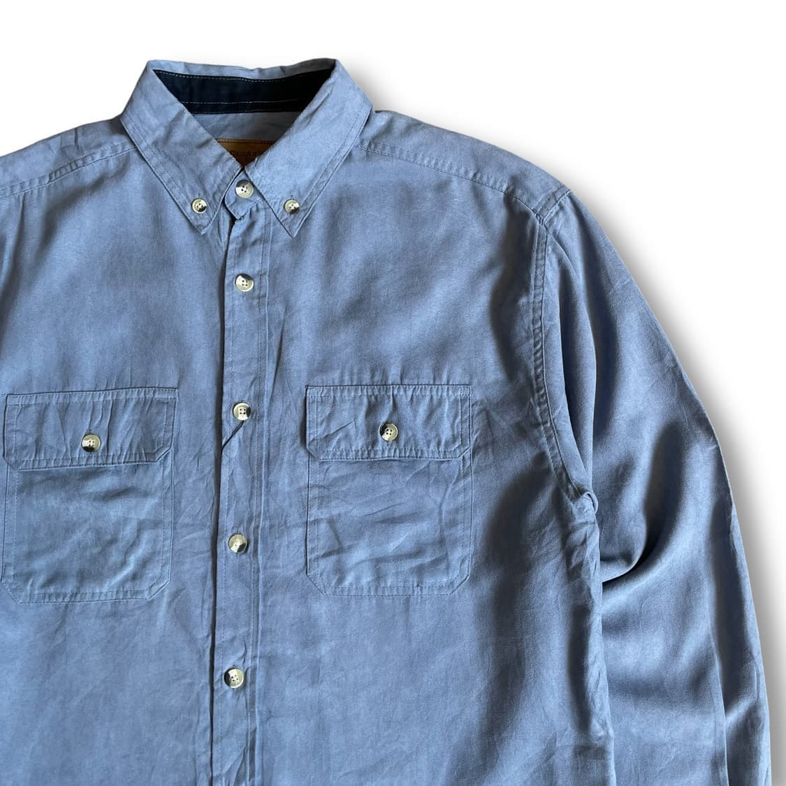 빈티지 블루 스웨이드 투포켓 긴팔 셔츠 L 상품이미지3